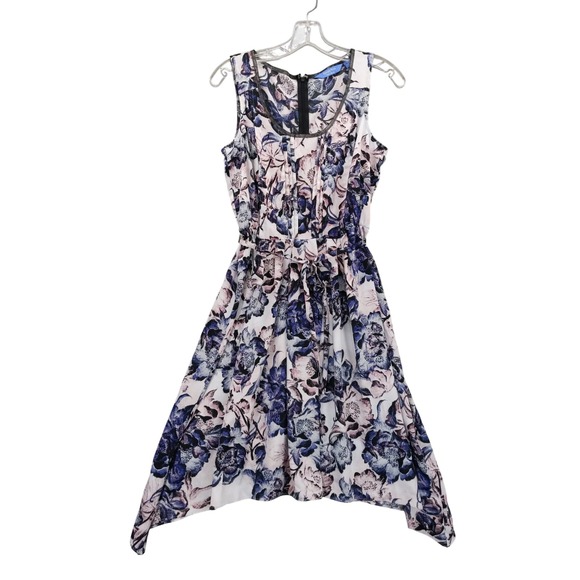 Simply Vera Vera Wang Floral Print Dress Sz S Tie Waist‎ Pintuck Pleats - Picture 1 of 10